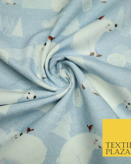 100% Cotton Polar Bear Robin Festive Christmas Winter Printed Fabric 58" 4967