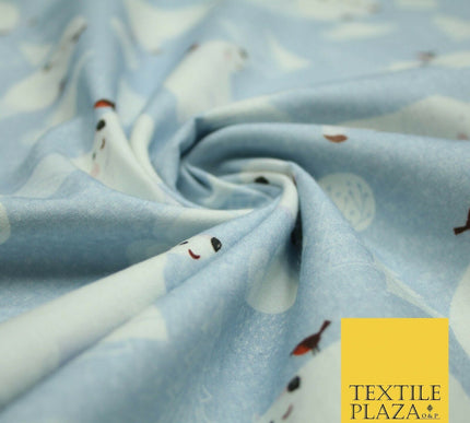 100% Cotton Polar Bear Robin Festive Christmas Winter Printed Fabric 58" 4967