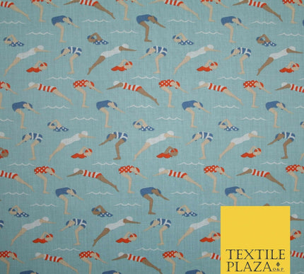 Swimmers Divers Watersports Printed Poly Cotton Fabric Polycotton Dress Craft