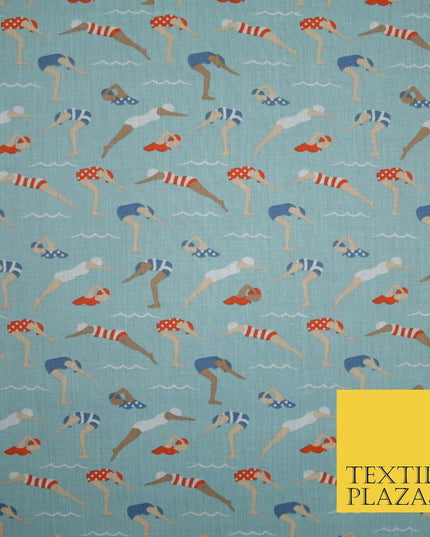 Swimmers Divers Watersports Printed Poly Cotton Fabric Polycotton Dress Craft