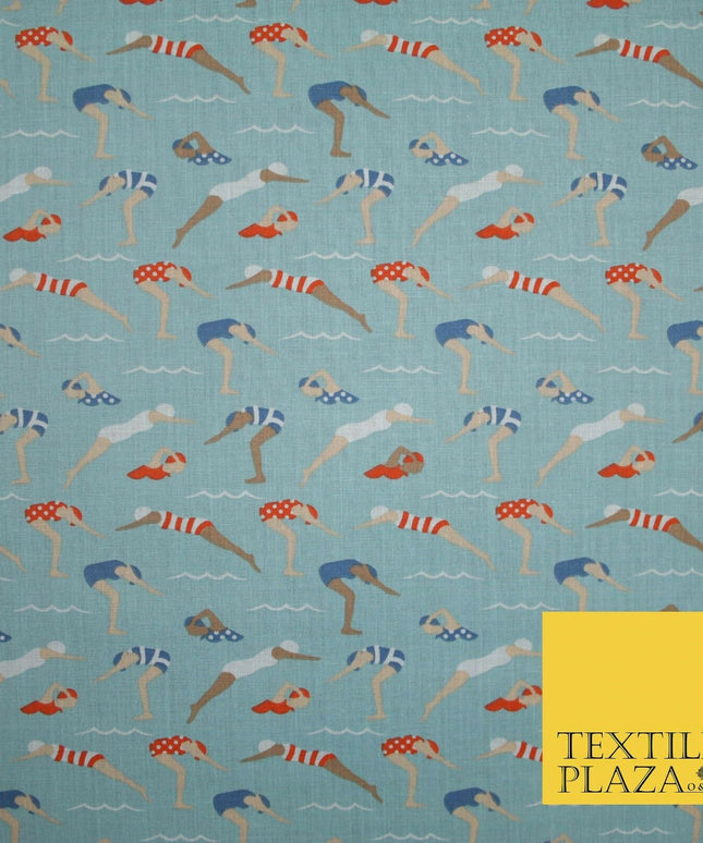 Swimmers Divers Watersports Printed Poly Cotton Fabric Polycotton Dress Craft