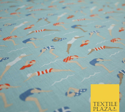 Swimmers Divers Watersports Printed Poly Cotton Fabric Polycotton Dress Craft