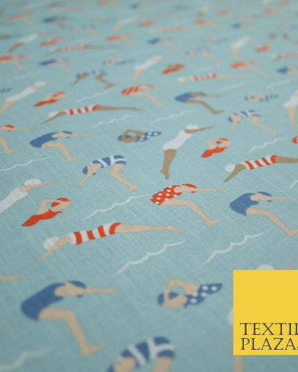 Swimmers Divers Watersports Printed Poly Cotton Fabric Polycotton Dress Craft
