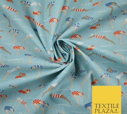Swimmers Divers Watersports Printed Poly Cotton Fabric Polycotton Dress Craft