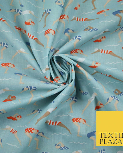 Swimmers Divers Watersports Printed Poly Cotton Fabric Polycotton Dress Craft