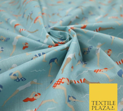 Swimmers Divers Watersports Printed Poly Cotton Fabric Polycotton Dress Craft