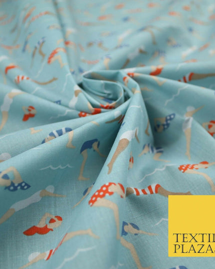 Swimmers Divers Watersports Printed Poly Cotton Fabric Polycotton Dress Craft