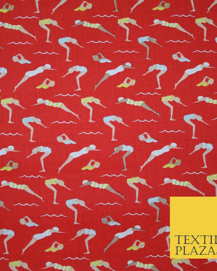 Swimmers Divers Watersports Printed Poly Cotton Fabric Polycotton Dress Craft