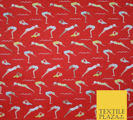 Swimmers Divers Watersports Printed Poly Cotton Fabric Polycotton Dress Craft