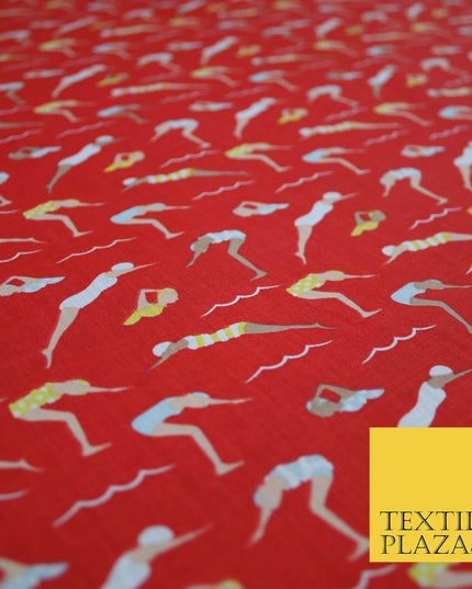 Swimmers Divers Watersports Printed Poly Cotton Fabric Polycotton Dress Craft