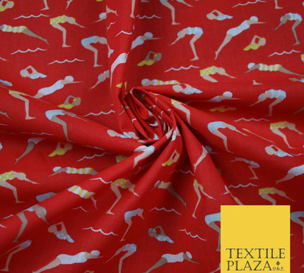 Swimmers Divers Watersports Printed Poly Cotton Fabric Polycotton Dress Craft