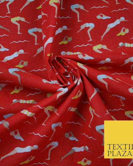 Swimmers Divers Watersports Printed Poly Cotton Fabric Polycotton Dress Craft