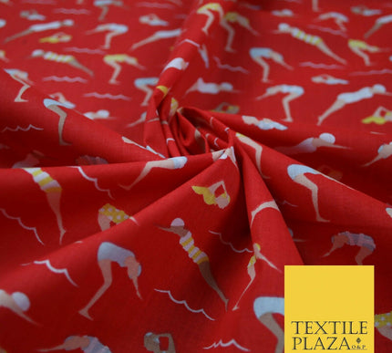 Swimmers Divers Watersports Printed Poly Cotton Fabric Polycotton Dress Craft