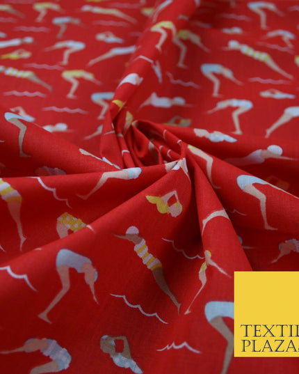 Swimmers Divers Watersports Printed Poly Cotton Fabric Polycotton Dress Craft