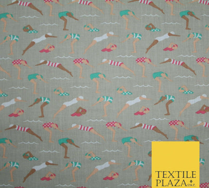 Swimmers Divers Watersports Printed Poly Cotton Fabric Polycotton Dress Craft