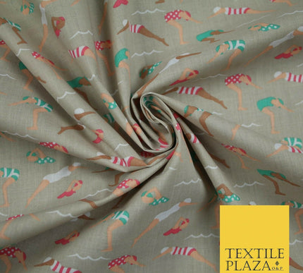 Swimmers Divers Watersports Printed Poly Cotton Fabric Polycotton Dress Craft