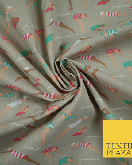 Swimmers Divers Watersports Printed Poly Cotton Fabric Polycotton Dress Craft