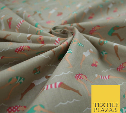 Swimmers Divers Watersports Printed Poly Cotton Fabric Polycotton Dress Craft