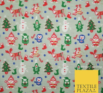Grey Mix 3 Designs Festive Christmas Xmas Printed Poly Cotton Fabric Polycotton
