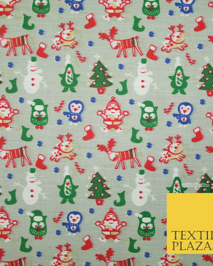 Grey Mix 3 Designs Festive Christmas Xmas Printed Poly Cotton Fabric Polycotton