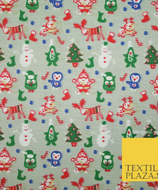 Grey Mix 3 Designs Festive Christmas Xmas Printed Poly Cotton Fabric Polycotton