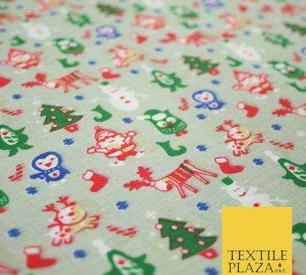 Grey Mix 3 Designs Festive Christmas Xmas Printed Poly Cotton Fabric Polycotton