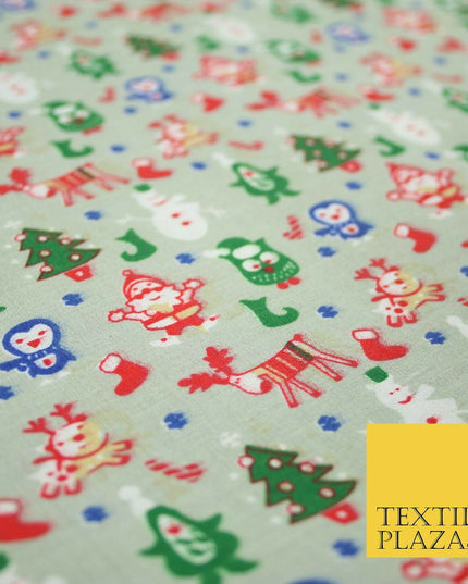 Grey Mix 3 Designs Festive Christmas Xmas Printed Poly Cotton Fabric Polycotton
