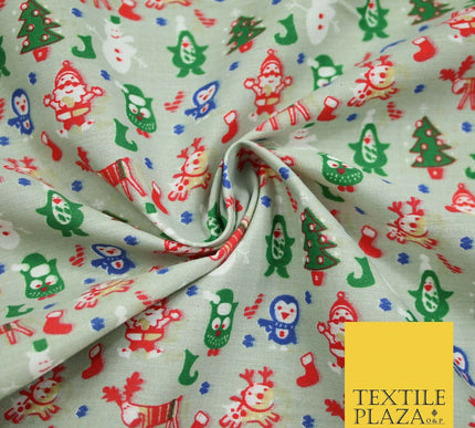Grey Mix 3 Designs Festive Christmas Xmas Printed Poly Cotton Fabric Polycotton