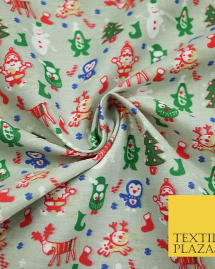 Grey Mix 3 Designs Festive Christmas Xmas Printed Poly Cotton Fabric Polycotton