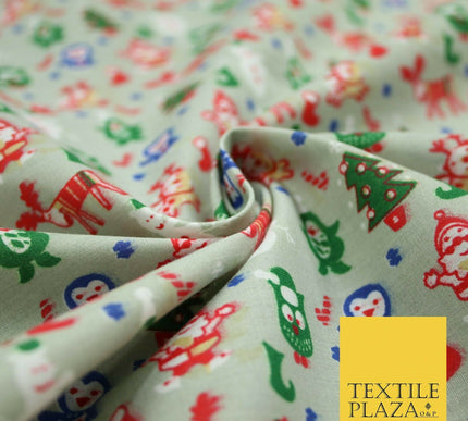 Grey Mix 3 Designs Festive Christmas Xmas Printed Poly Cotton Fabric Polycotton