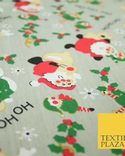 Grey Mix 3 Designs Festive Christmas Xmas Printed Poly Cotton Fabric Polycotton