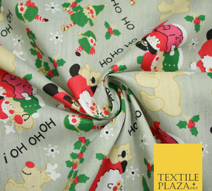 Grey Mix 3 Designs Festive Christmas Xmas Printed Poly Cotton Fabric Polycotton