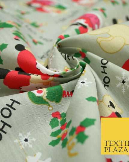 Grey Mix 3 Designs Festive Christmas Xmas Printed Poly Cotton Fabric Polycotton