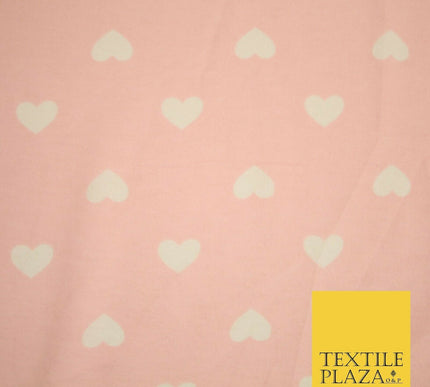 Pink Ivory Love Hearts Winceyette Soft Brushed Cotton Print Fabric 58" Wide 3985