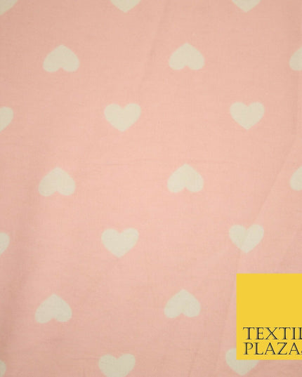 Pink Ivory Love Hearts Winceyette Soft Brushed Cotton Print Fabric 58" Wide 3985