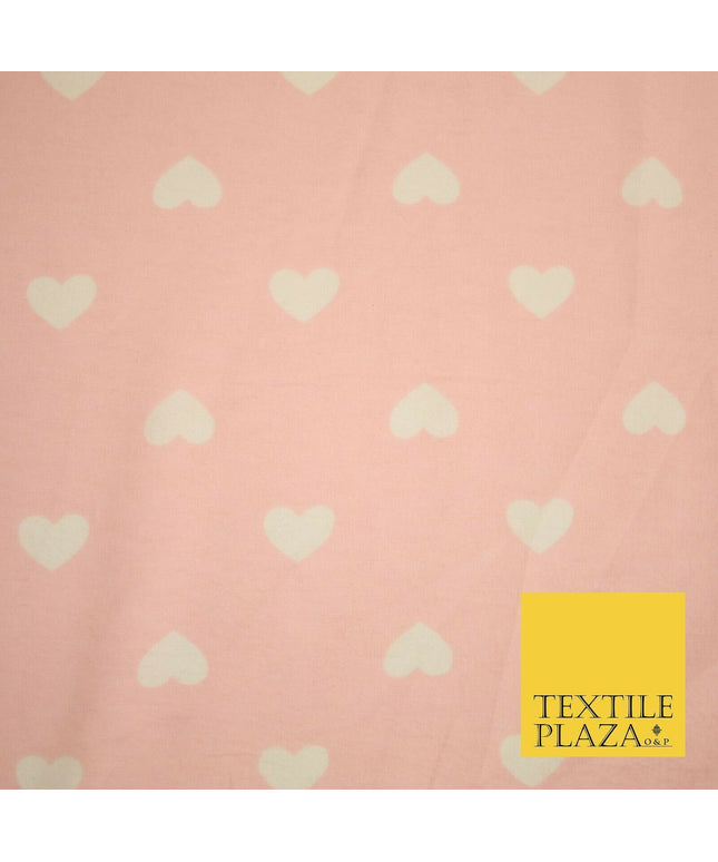 Pink Ivory Love Hearts Winceyette Soft Brushed Cotton Print Fabric 58" Wide 3985