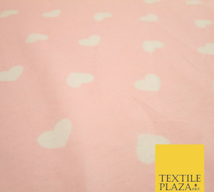 Pink Ivory Love Hearts Winceyette Soft Brushed Cotton Print Fabric 58" Wide 3985