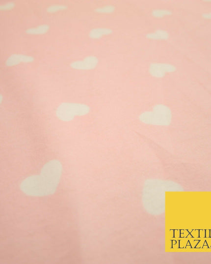 Pink Ivory Love Hearts Winceyette Soft Brushed Cotton Print Fabric 58" Wide 3985
