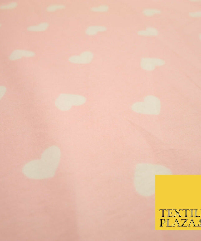 Pink Ivory Love Hearts Winceyette Soft Brushed Cotton Print Fabric 58" Wide 3985