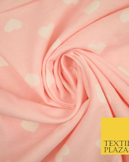Pink Ivory Love Hearts Winceyette Soft Brushed Cotton Print Fabric 58" Wide 3985