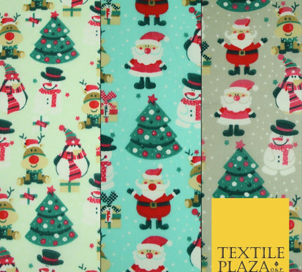 Christmas Tree Santa Gifts Rudolph Printed Poly Cotton Fabric Polycotton 45"