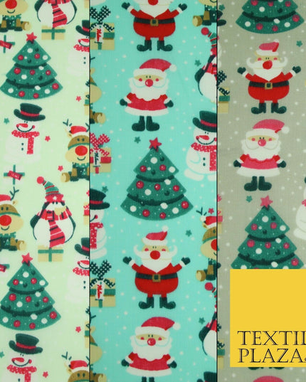 Christmas Tree Santa Gifts Rudolph Printed Poly Cotton Fabric Polycotton 45"
