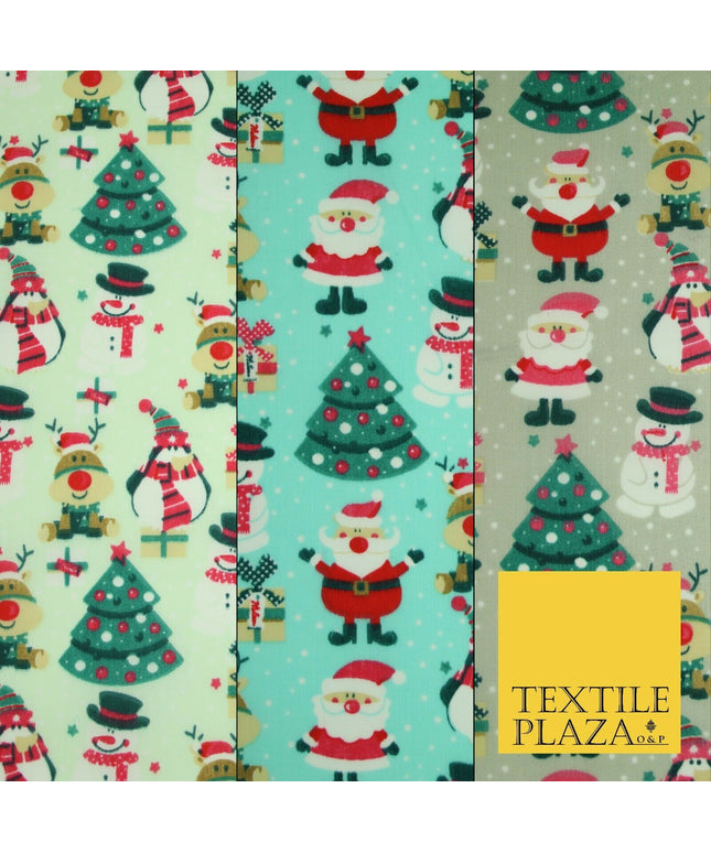 Christmas Tree Santa Gifts Rudolph Printed Poly Cotton Fabric Polycotton 45"