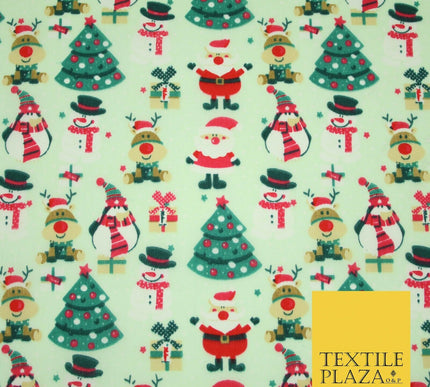 Christmas Tree Santa Gifts Rudolph Printed Poly Cotton Fabric Polycotton 45"