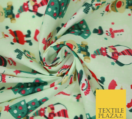 Christmas Tree Santa Gifts Rudolph Printed Poly Cotton Fabric Polycotton 45"