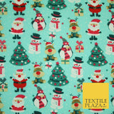 Christmas Tree Santa Gifts Rudolph Printed Poly Cotton Fabric Polycotton 45"
