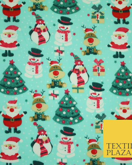 Christmas Tree Santa Gifts Rudolph Printed Poly Cotton Fabric Polycotton 45"