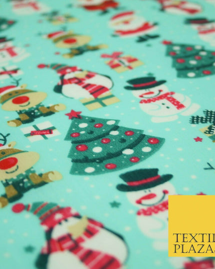 Christmas Tree Santa Gifts Rudolph Printed Poly Cotton Fabric Polycotton 45"