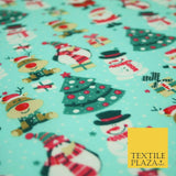 Christmas Tree Santa Gifts Rudolph Printed Poly Cotton Fabric Polycotton 45"