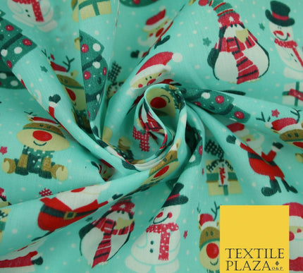 Christmas Tree Santa Gifts Rudolph Printed Poly Cotton Fabric Polycotton 45"